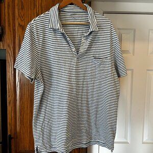 J.Crew White and Light Blue Stripe Pocket Polo XXL (EUC)